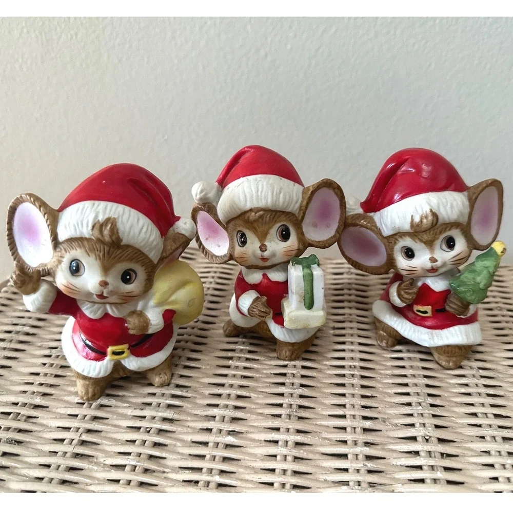 Vintage Homco Christmas Mice Figurines Set of 3 Santa Suit 5405 Retro Holiday